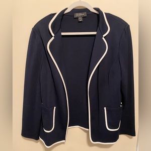 St. John navy wool blend knit jacket with white trim silk blend trim size 16